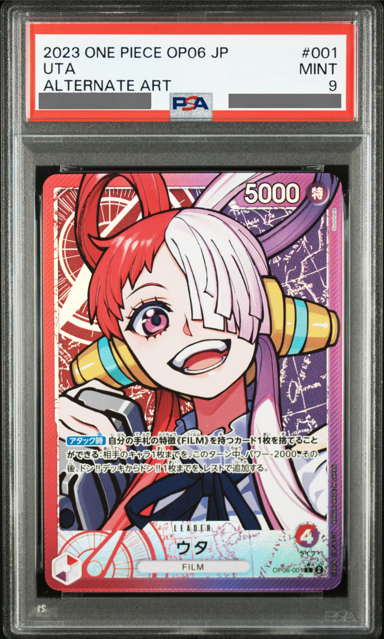 PSA 9 Uta OP06-001 Leader Parallel Alt Art One Piece Card OP06 Wings of the Captain Graded